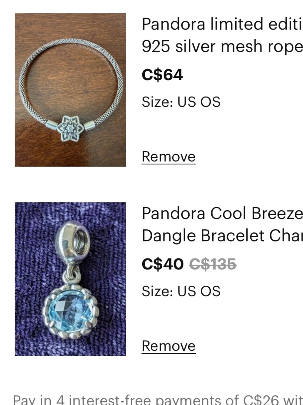 Custom listing two Pandora pieces
